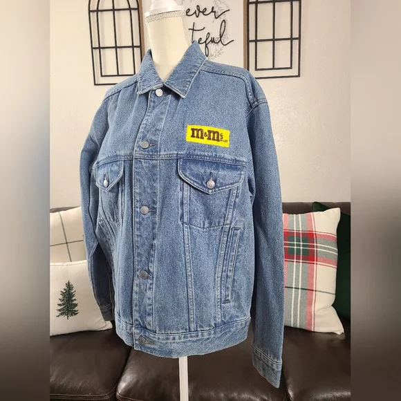 Vintage 1990's Planet Mars M&M's Long Sleeve Blue Denim Jean Jacket Size S Retro - Picture 4 of 9